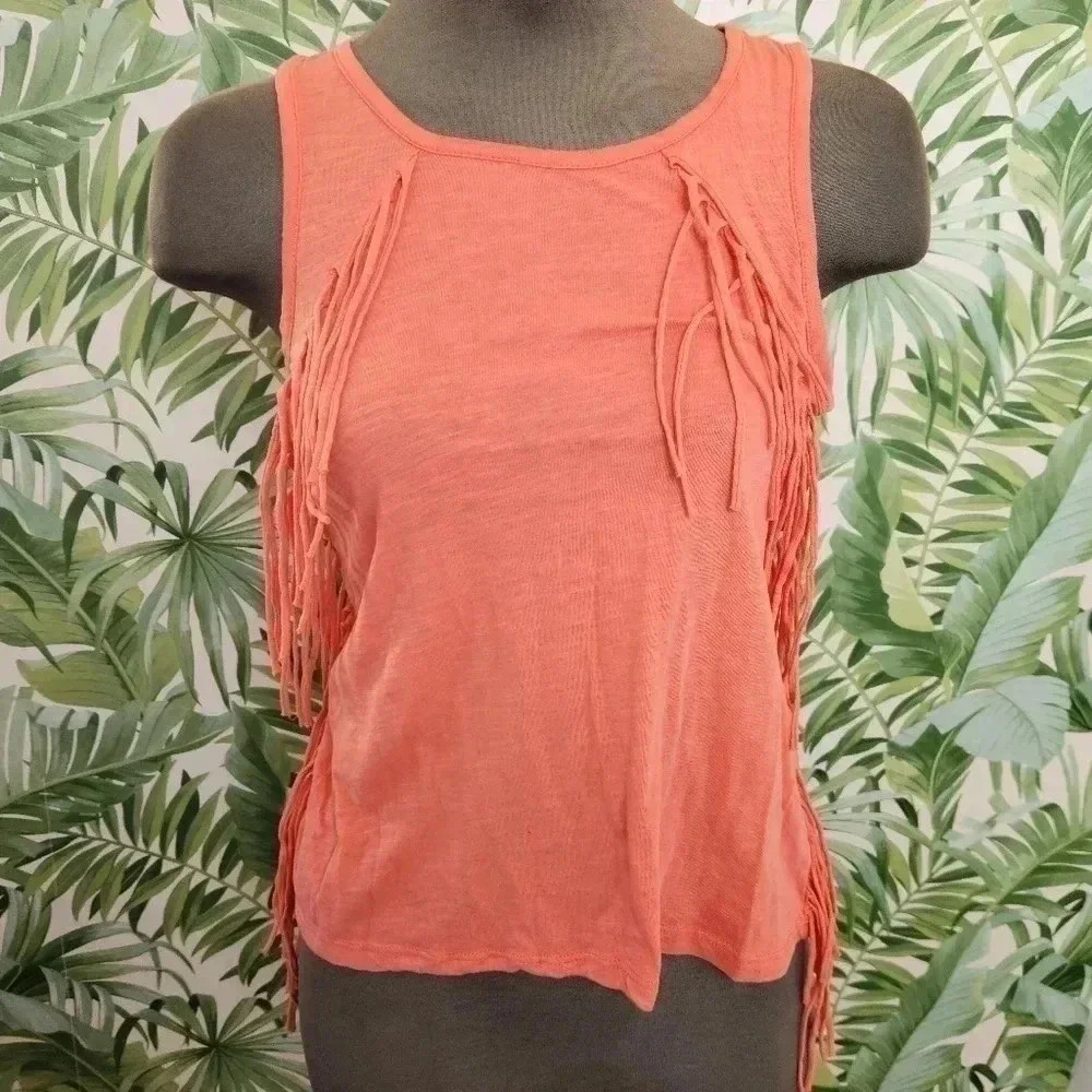 Girls Bright Orange Western Tank Top W/ Fringe
